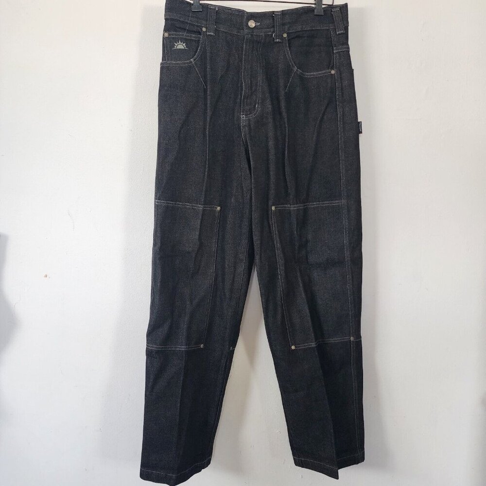 Vintage Y2K Meoshe Urban Original Black Jeans Size 34 Large Pockets Rivets
